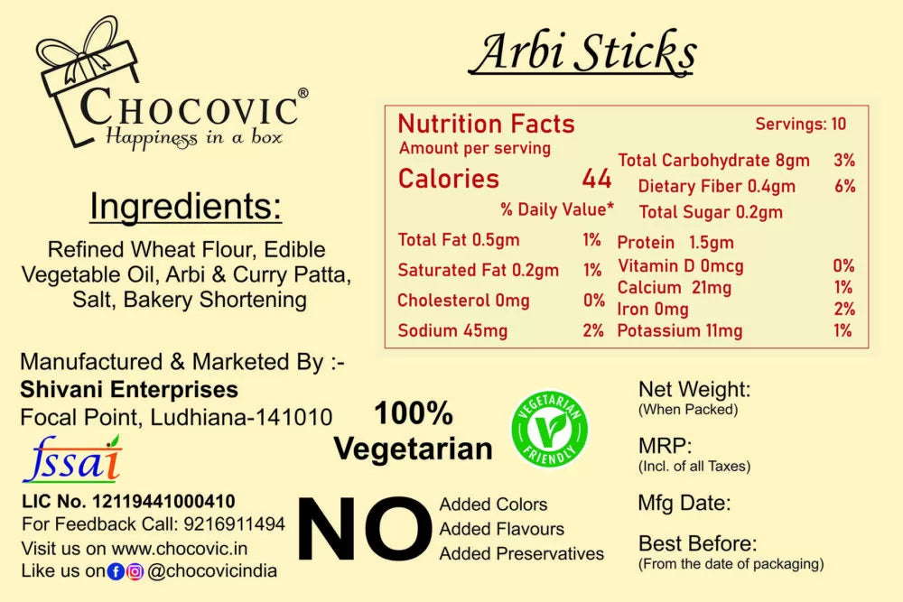 Arbi Sticks – Amazing Healthiest Taro Root Snacks 200 g Doom Jar- Chocovic